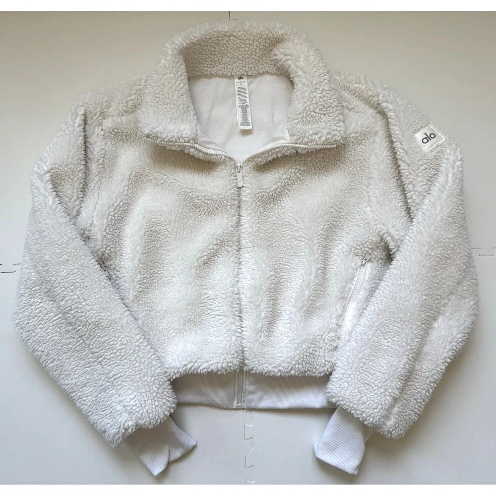 ALO Yoga Foxy Sherpa Jacket Womens Fleece Bomber Teddy Zip - Size XS Ivory White